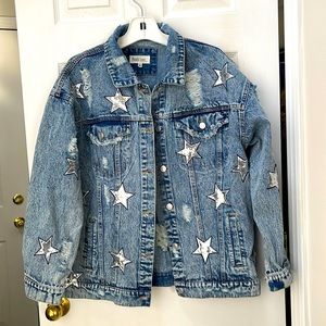 Sale💕▶️ Peach Love ◀️ Distressed / Upcycled Sequin star Jean jacket